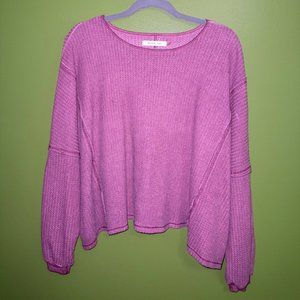 MUSTARD SEED Comfy Purple Waffle Knit Drop Shoulder Pullover Sweater